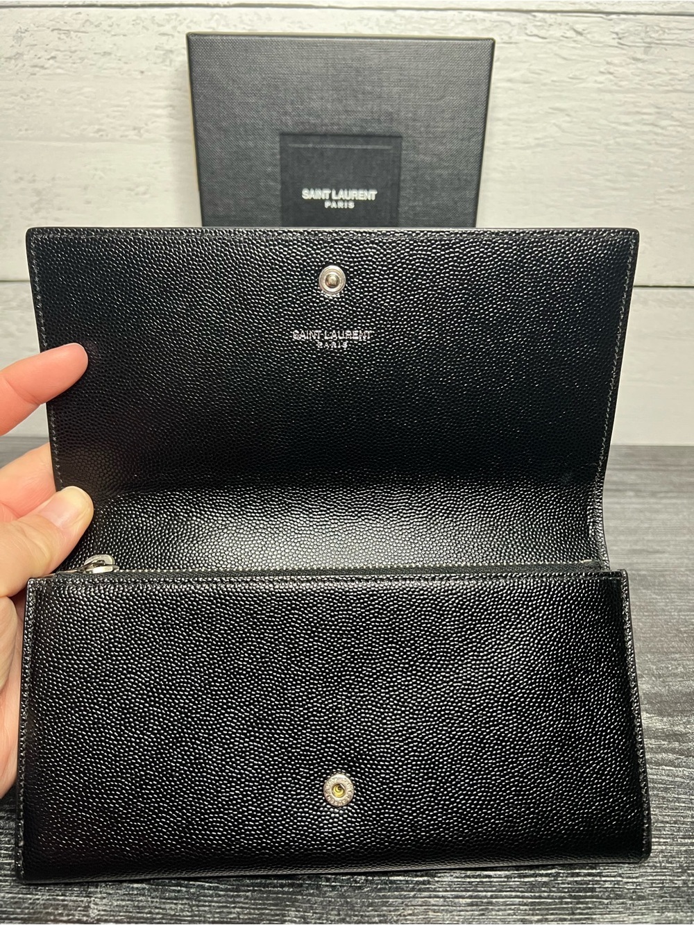Authentic Saint Laurent Black Grain De Poudre Stud Marquage Wallet w/ COA - Picture 3 of 10